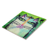 Funky Abstrakt Cat Painting Fliese (Seite)