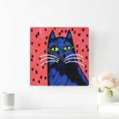 Funky Abstrakt Cat Painting Quadratische Wanduhr (Zuhause)