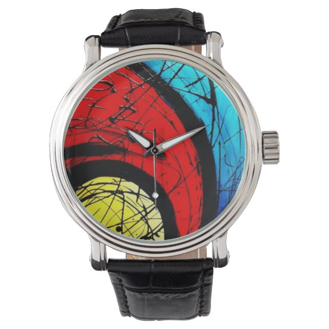 Funky Abstrakt Circles Art Armbanduhr (Vorderseite)