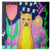 Funky Abstrakt Digital Cat Art Fliese (Vorderseite)