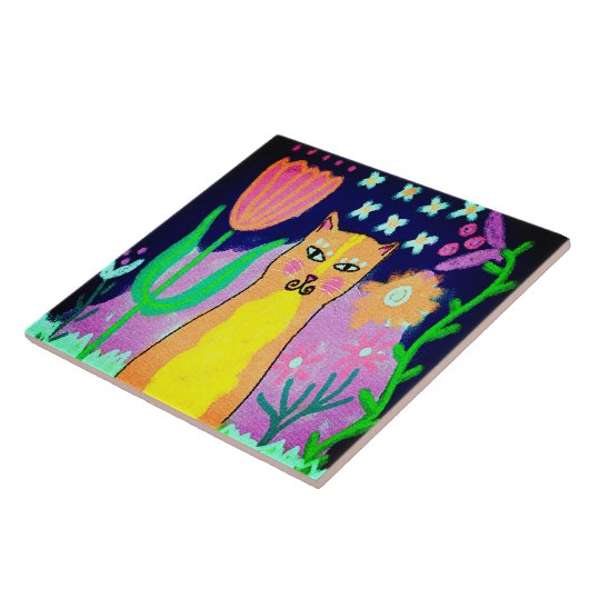 Funky Abstrakt Digital Cat Art Fliese (Seite)