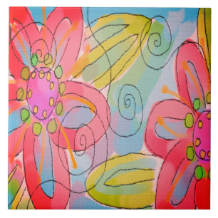 Funky Abstrakt Floral Painting Fliese