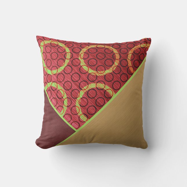 Funky Abstrakt Gold Lime Green Wine Red Circle Kissen (Vorderseite)