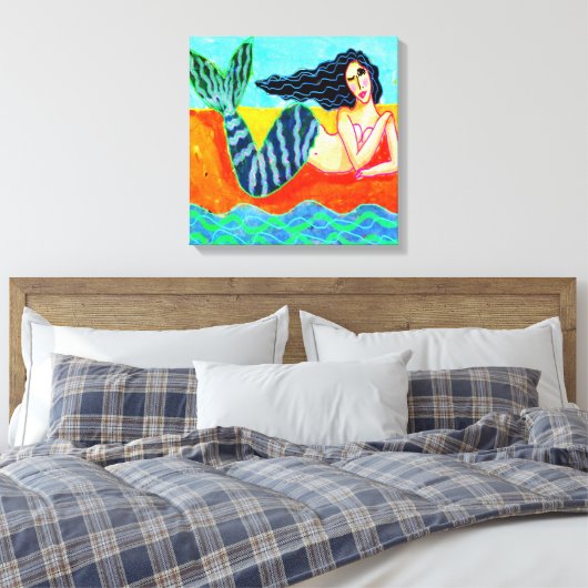 Funky Abstrakt Mermaid Art Stretched Canvas Print Leinwanddruck (Insitu (Schlafzimmer))