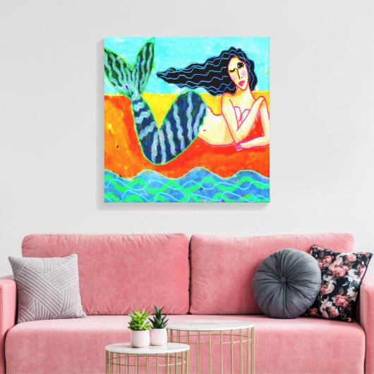 Funky Abstrakt Mermaid Art Stretched Canvas Print Leinwanddruck (Insitu (Wohnzimmer))