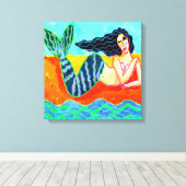 Funky Abstrakt Mermaid Art Stretched Canvas Print Leinwanddruck (Insitu (Holzboden))