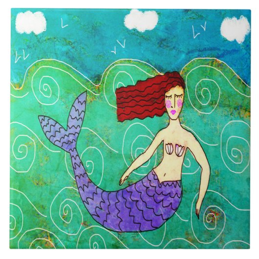 Funky Abstrakt Mermaid Painting Fliese (Vorderseite)
