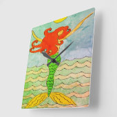 Funky Abstrakt Mermaid Painting Quadratische Wanduhr (Winkel)