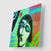 Funky Abstrakt Portrait einer Frau Quadratische Wanduhr (Winkel)