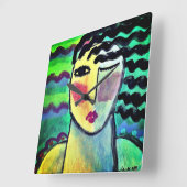 Funky Abstrakt Portrait einer Frau Quadratische Wanduhr (Winkel)