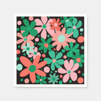 Funky, abstrakte Blume in grün und rosa Serviette