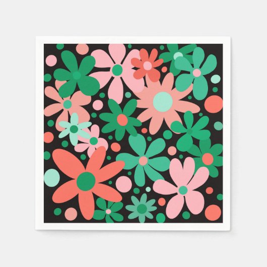 Funky, abstrakte Blume in grün und rosa Serviette (Vorderseite)