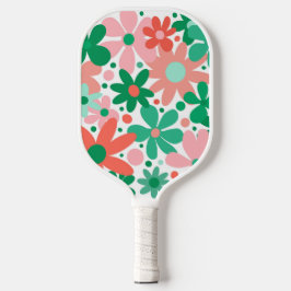 Funky, abstrakte Blume in Rosa, Grün und Korallen Pickleball Schläger