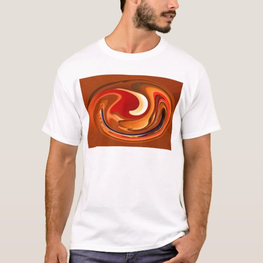 Funky abstrakte gebrannte Orange und roter Entwurf T-Shirt (Vorderseite)