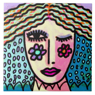 Funky Abstraktes digitales Portrait einer Frau Fliese