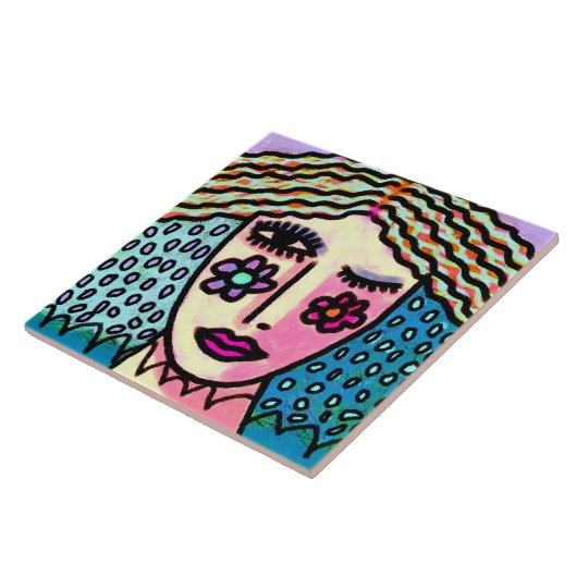 Funky Abstraktes digitales Portrait einer Frau Fliese (Seite)