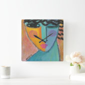 Funky Abstraktes Gemälde einer Frau Quadratische Wanduhr (Zuhause)