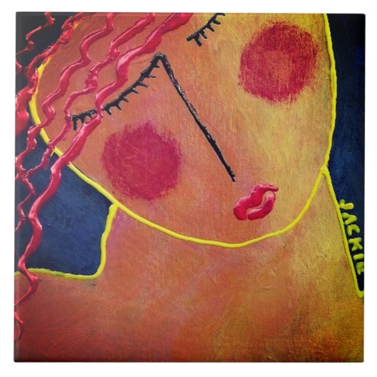 Funky Abstraktes Portrait einer Keramik Fliese (Vorderseite)