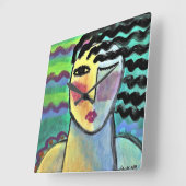 Funky Abstraktes Portrait eines Woman Square Wall  Quadratische Wanduhr (Winkel)