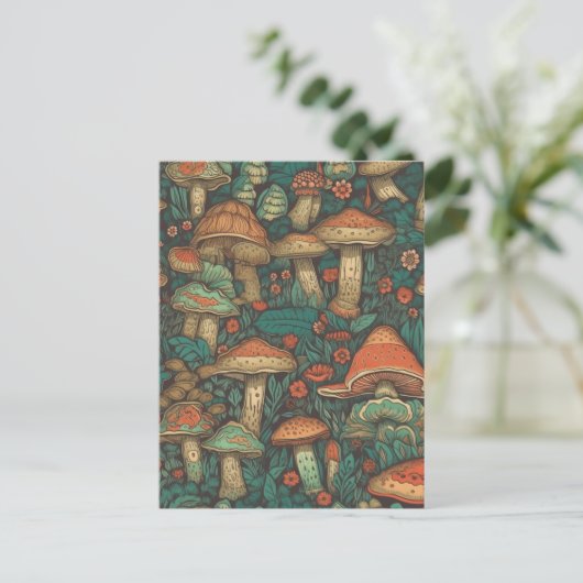 Funky AI generiert Mushroom Pattern Postkarte (Stehend Vorderseite)