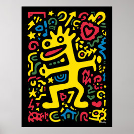 Funky Alien Dragon Yellow - Neon Pop Art Creator Poster