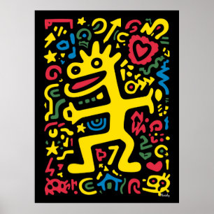 Funky Alien Dragon Yellow - Neon Pop Art Creator Poster