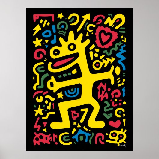 Funky Alien Dragon Yellow - Neon Pop Art Creator Poster (Vorne)