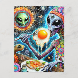 Funky Alien Eating Fried Eggs Postkarte