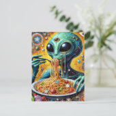 Funky Alien Eating Spaghetti Postkarte (Stehend Vorderseite)
