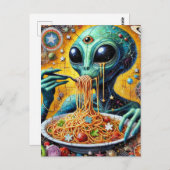 Funky Alien Eating Spaghetti Postkarte (Vorne/Hinten)