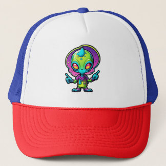 Funky Alien Peace Sign Design Truckerkappe