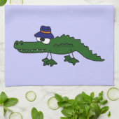 Funky Alligatortragender Fischen-Hut-Cartoon Geschirrtuch (Gefaltet)
