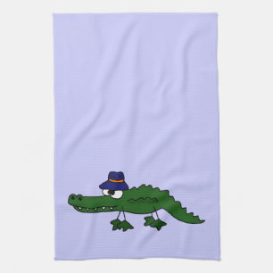 Funky Alligatortragender Fischen-Hut-Cartoon Geschirrtuch
