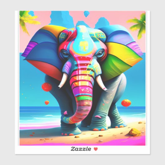 Funky and Playful Rainbow Elephant Print Aufkleber (Blatt)