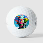 Funky and Playful Rainbow Elephant Print Golfball (Vorderseite)