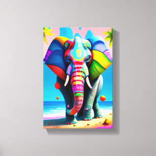 Funky and Playful Rainbow Elephant Print Leinwanddruck