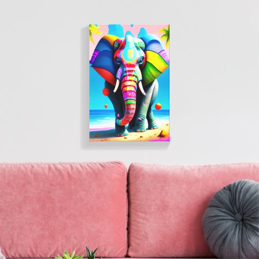 Funky and Playful Rainbow Elephant Print Leinwanddruck (Insitu (Wohnzimmer))