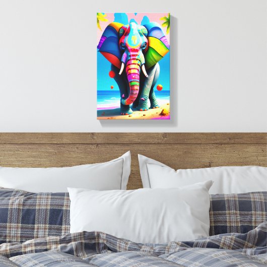 Funky and Playful Rainbow Elephant Print Leinwanddruck (Insitu (Schlafzimmer))