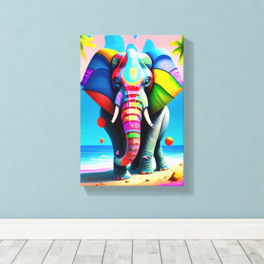 Funky and Playful Rainbow Elephant Print Leinwanddruck (Insitu (Holzboden))