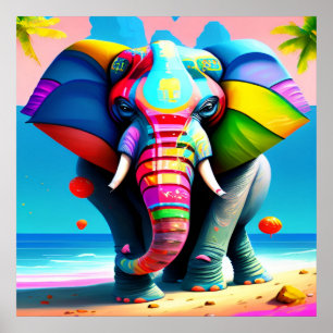 Funky and Playful Rainbow Elephant Print Poster