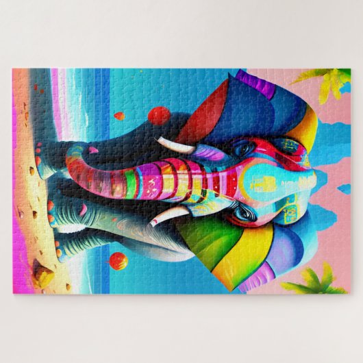 Funky and Playful Rainbow Elephant Print Puzzle (Horizontal)
