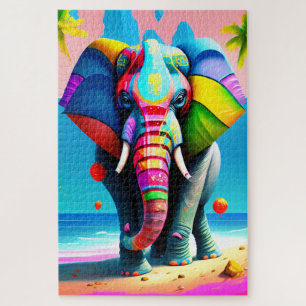 Funky and Playful Rainbow Elephant Print Puzzle