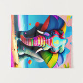 Funky and Playful Rainbow Elephant Print Wandteppich (Vorderseite (Horizontal))