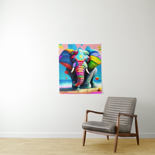 Funky and Playful Rainbow Elephant Print Wandteppich (Beispiel)