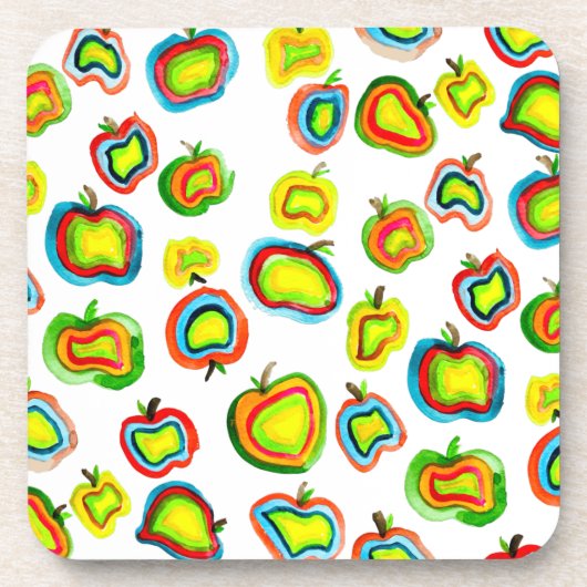 Funky Apfel Aquarellfrucht Design Getränkeuntersetzer (Vorderseite)