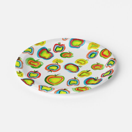 Funky Apfel Aquarellfrucht Design Pappteller (Schrägansicht)