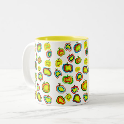 Funky Apfel Aquarellfrucht Design Zweifarbige Tasse (Vorderseite Links)