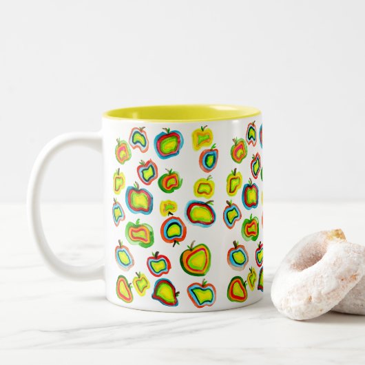 Funky Apfel Aquarellfrucht Design Zweifarbige Tasse (Mit Donut)