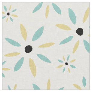 Funky Aqua Blue und Yellow Retro Blume Stoff