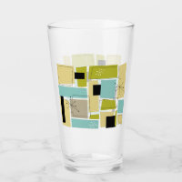 Funky Aqua Blue Yellow Rectangle Mitte Jahrhundert
